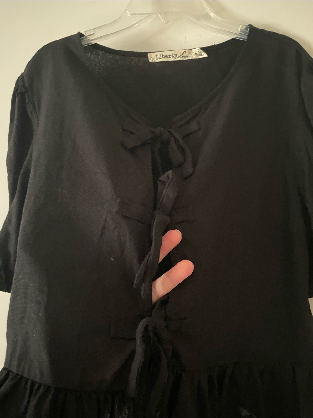 Liberty Love Black Tie-Front Peasant Blouse